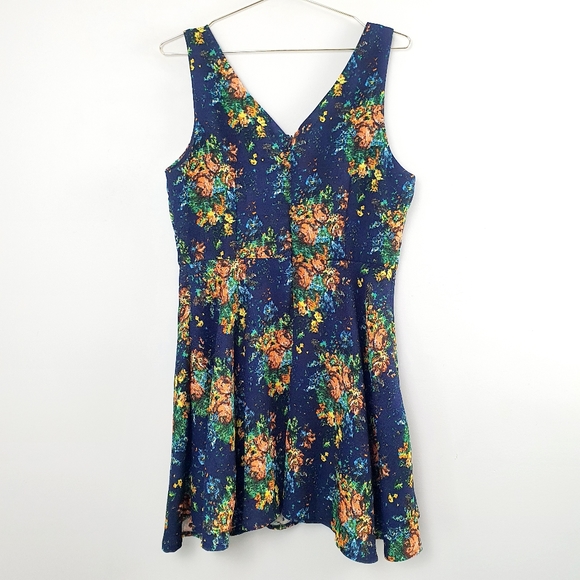 Temt Size L Navy Blue Floral Fit And Flare Women's Sleeveless Dress Summer Sun - Picture 4 of 11